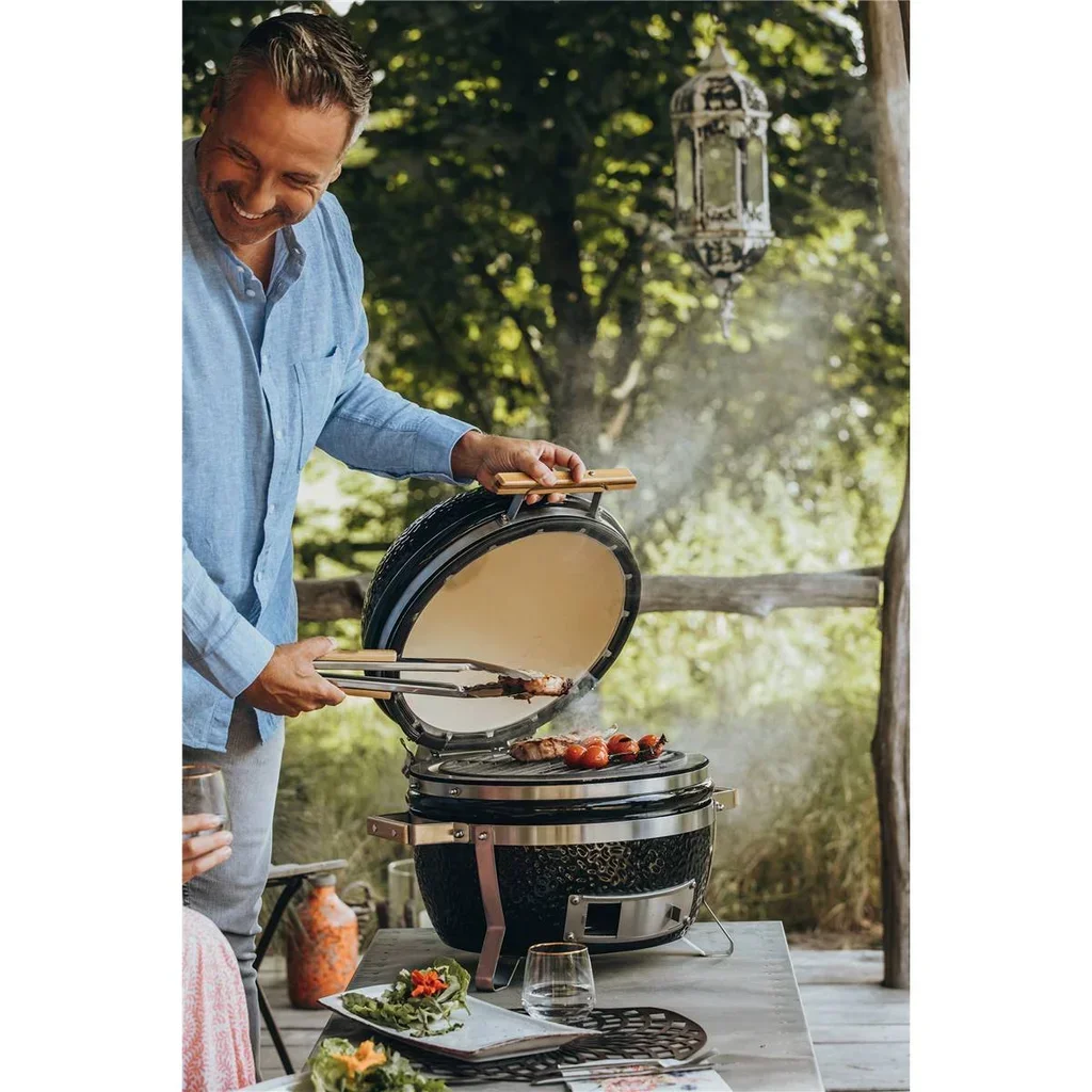 Barbacoa de Cerámica Kamado Monolith ICON 2.0 Compacto Negro con Soporte