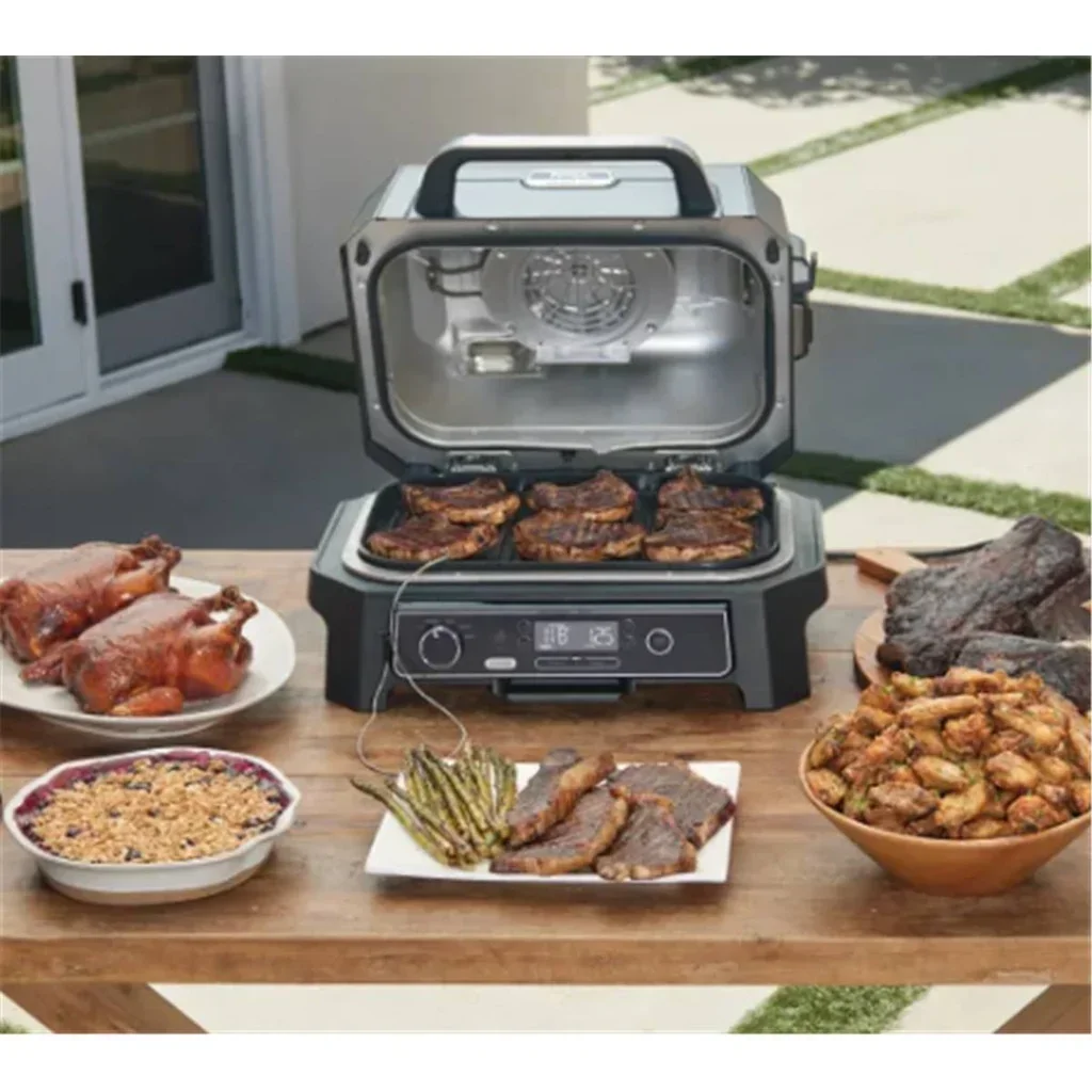 Barbacoa eléctrica ahumador Ninja Woodfire XL 7 en 1 parrilla exterior 45x31 cm