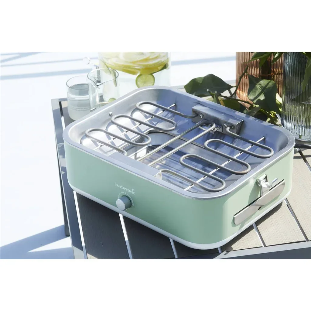 Barbacoa eléctrica portátil Barbecook E-Carlo Paris Green compacta balcón