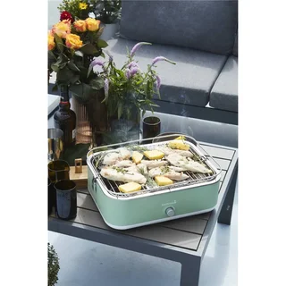 Barbacoa eléctrica portátil Barbecook E-Carlo Paris Green compacta balcón