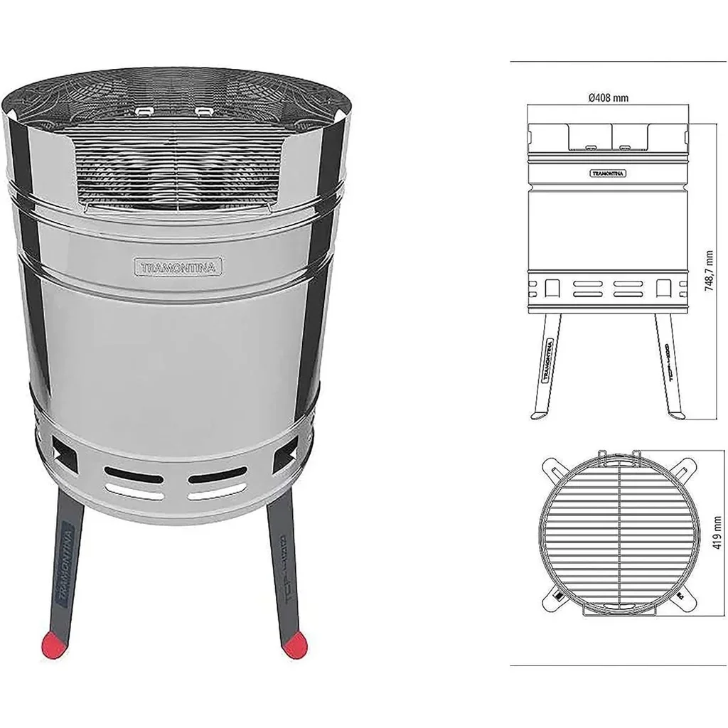 Barbacoa de Carbón Barril Churrasco Acero Inoxidable Tramontina TCP 400 Premium