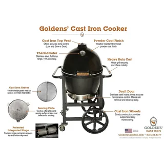 Barbacoa Kamado Goldens de Hierro Fundido con Carrito Móvil 52 cm