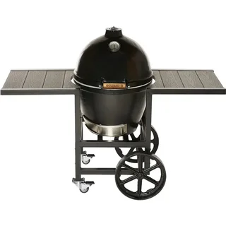 Barbacoa Kamado Goldens Hierro Fundido 52cm con Carrito y Estantes de Madera Compuesta