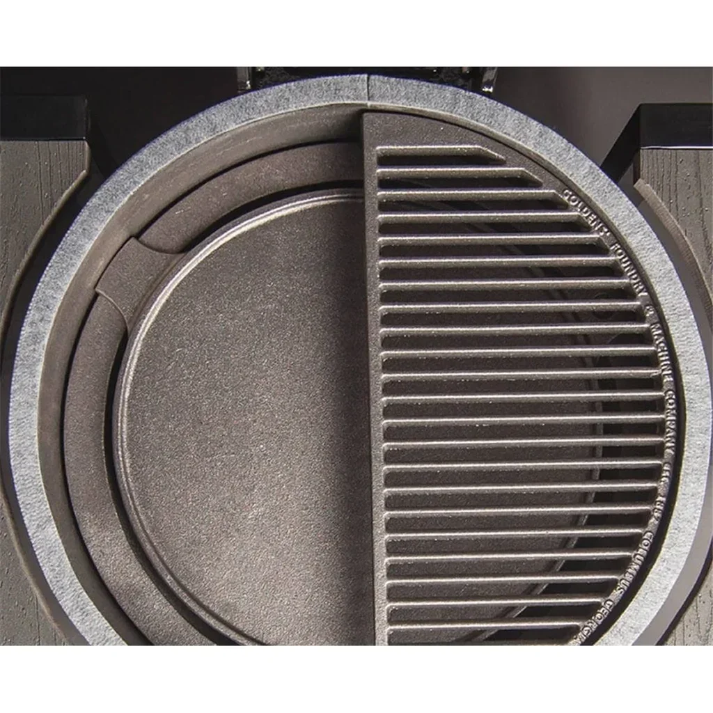 Barbacoa Kamado Goldens Hierro Fundido 52cm con Carrito y Estantes de Madera Compuesta