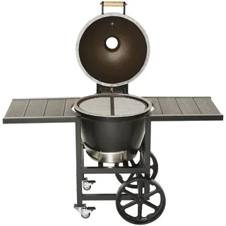 Barbacoa Kamado Goldens Hierro Fundido 52cm con Carrito y Estantes de Madera Compuesta