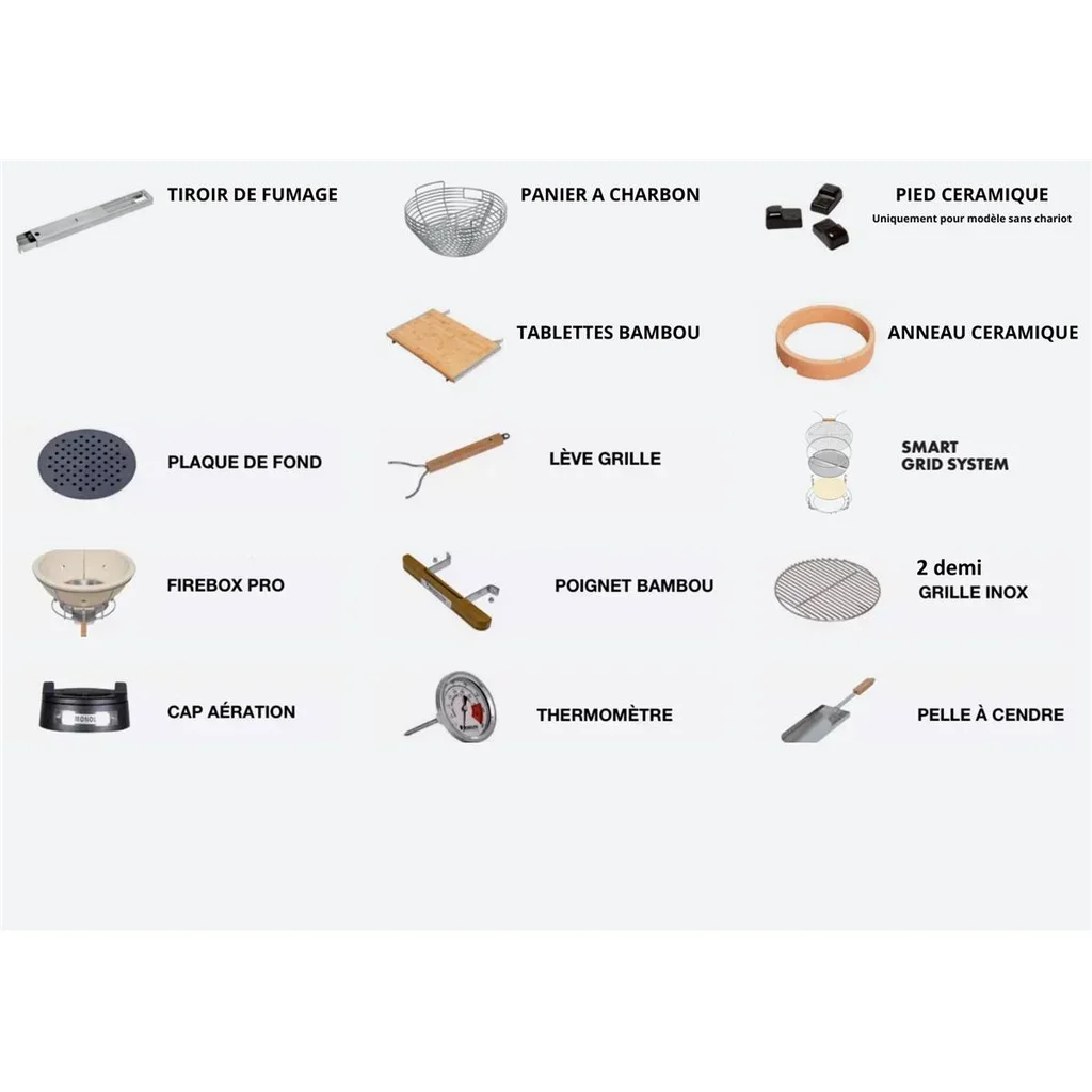 Barbacoa Kamado Monolith CLASSIC ProSerie 2.0 Negro - 44 cm, Smart Grid, 10 personas