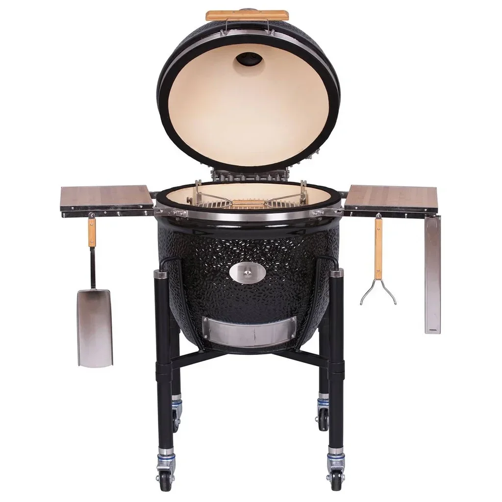 Barbacoa Kamado Monolith LeCHEF ProSerie 2.0 con Carrito, Funda y Piedra para Pizza