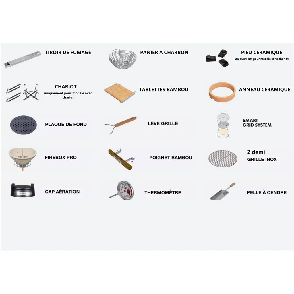 Barbacoa Kamado Monolith LeCHEF ProSerie 2.0 con Carrito, Funda y Piedra para Pizza