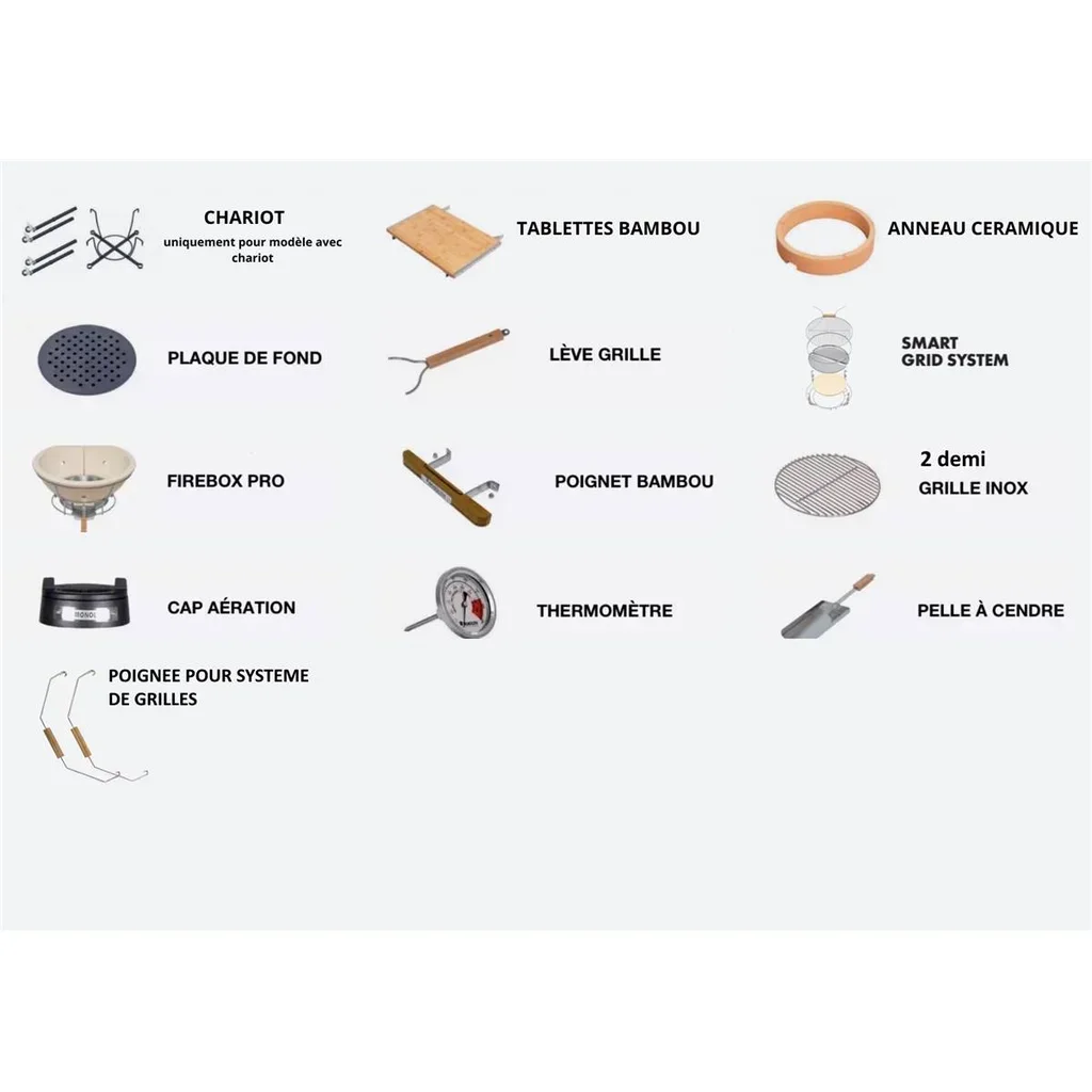 Barbacoa Kamado Monolith ONE 66 Negro con Carro - Parrilla de Cerámica Premium 52cm