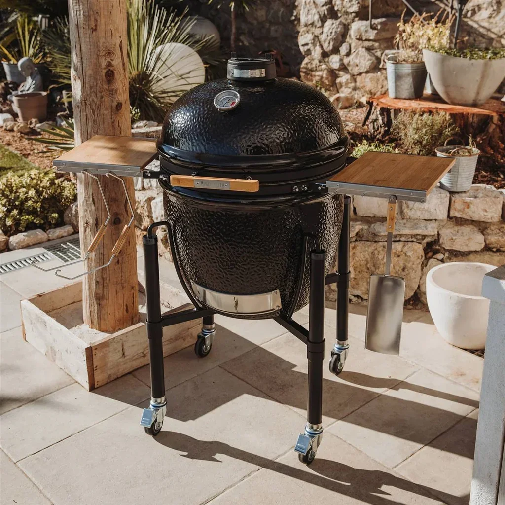Barbacoa Kamado Monolith ONE 66 Negro con Carro - Parrilla de Cerámica Premium 52cm