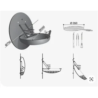 Barbecue rotondo a parete in acciaio nero opaco con ciotola pieghevole XXL 55 cm per esterni