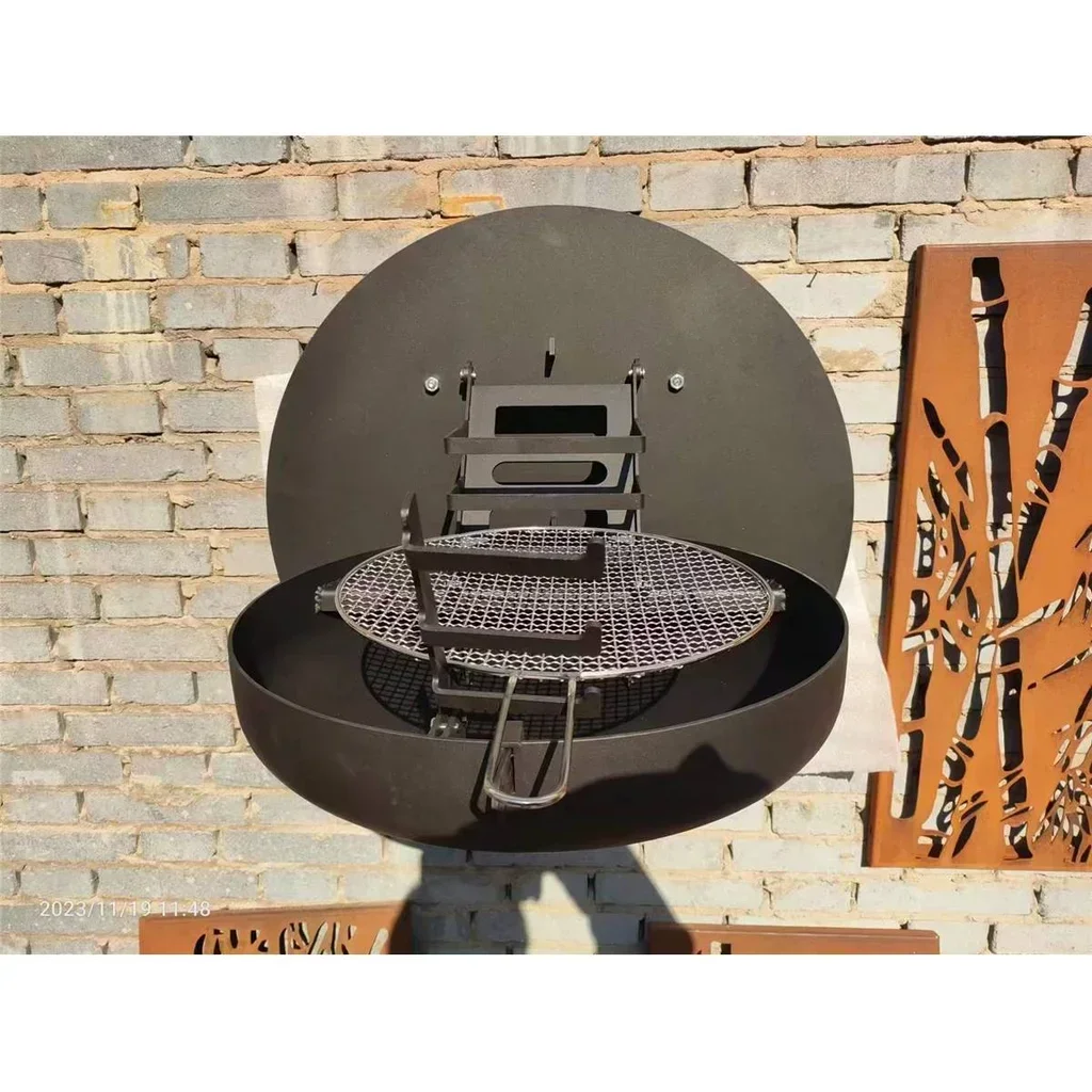 Barbecue rotondo a parete in acciaio nero opaco con ciotola pieghevole XXL 55 cm per esterni