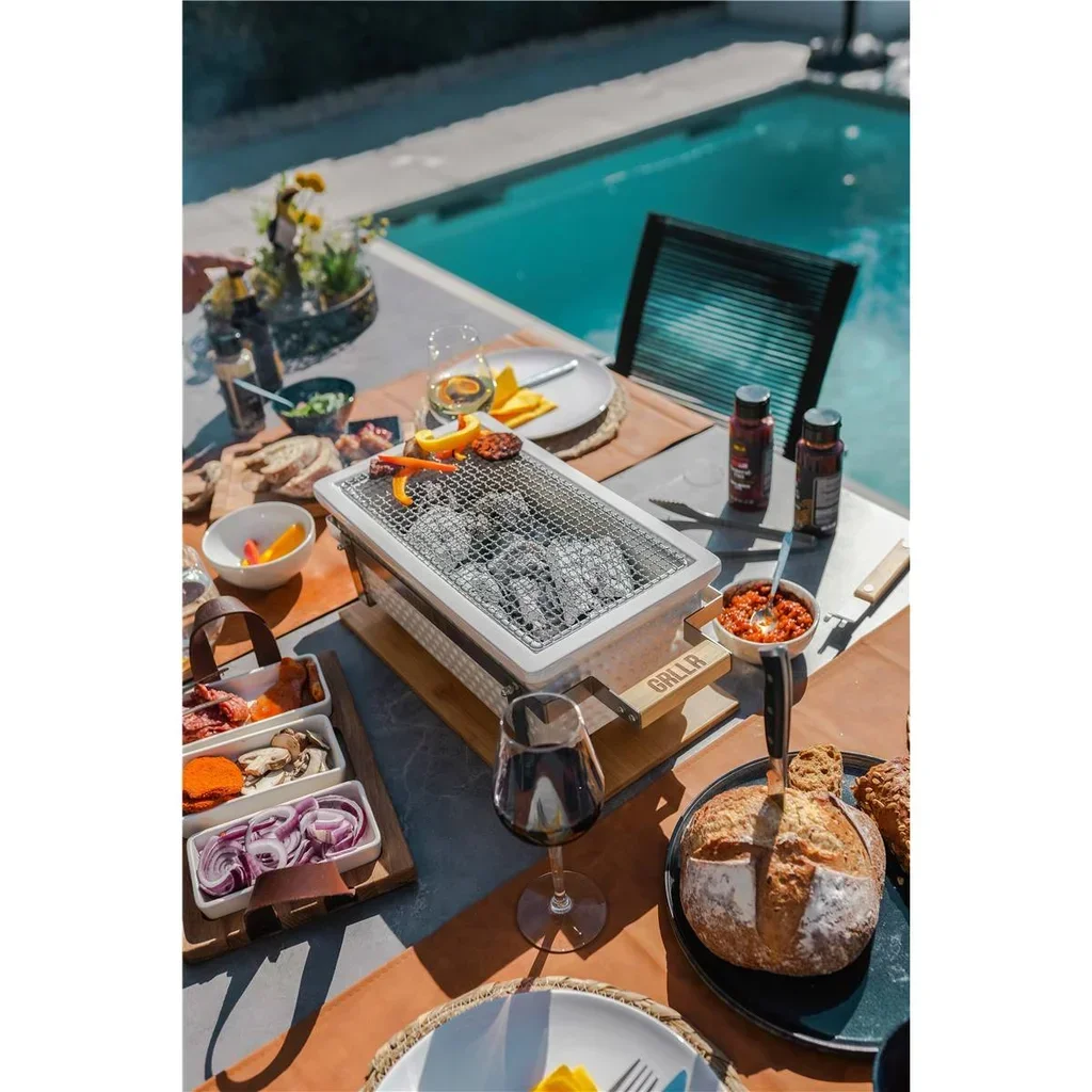 Barbacoa de Mesa Japonesa Portátil Osaka Shichirin Blanca Rectangular Compacta