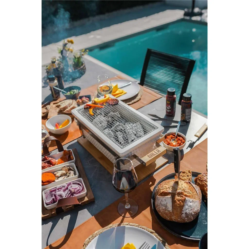 Barbacoa de Mesa Japonesa Portátil Osaka Shichirin Blanca Rectangular Compacta