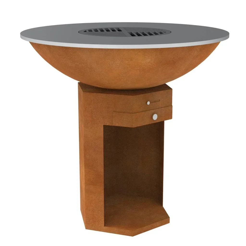 Cortenstahl Feuerstelle Grillplatte Ø100cm Achteckige Basis Gemütliches Design Gartenkochen