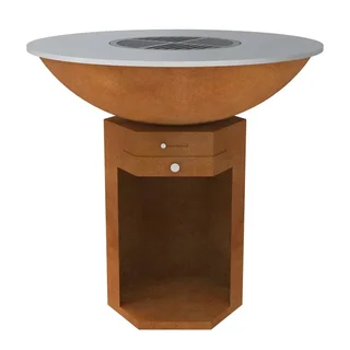 Brasero plancha acier Corten Ø100cm base octogonale design convivial