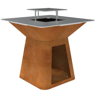 Brasero de acero corten Ø 100 cm con plancha cuadrada 100x100 cm