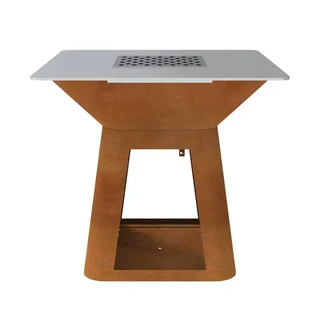 Brasero de acero corten Ø 100 cm con plancha cuadrada 100x100 cm