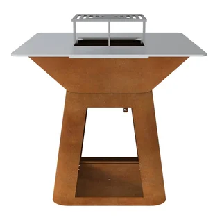 Brasero de acero corten Ø 100 cm con plancha cuadrada 100x100 cm