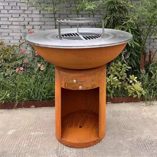 Brasero acier Corten Ø100cm plancha bois design jardin extérieur