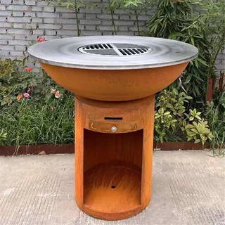 Brasero acier Corten Ø100cm plancha bois design jardin extérieur