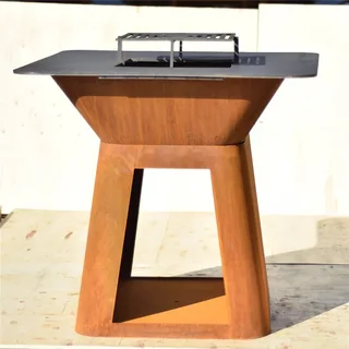 Brasero de Acero Corten Cuadrado 85x85 cm con Plancha y Parrilla Elevada - Barbacoa Exterior