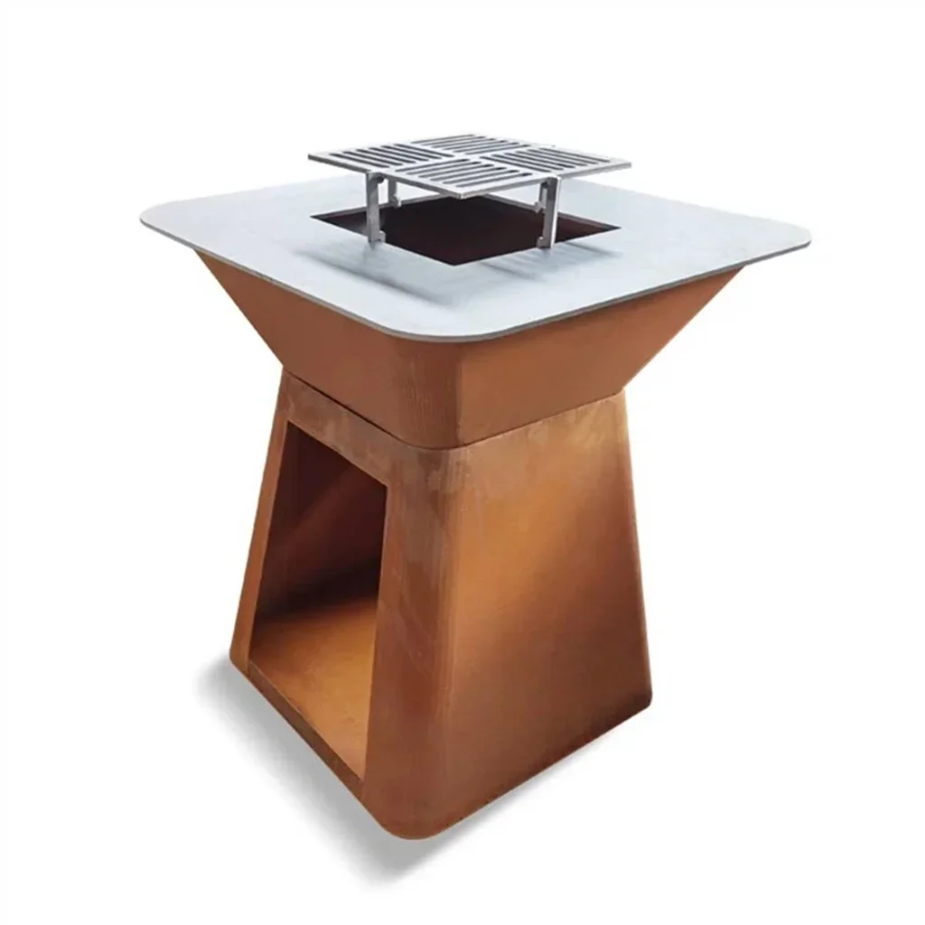 Brasero de Acero Corten Cuadrado 85x85 cm con Plancha y Parrilla Elevada - Barbacoa Exterior