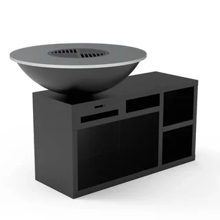 Brasero plancha bois Ø100 cm acier noir base XL jardin