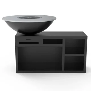 Brasero plancha bois Ø100 cm acier noir base XL jardin