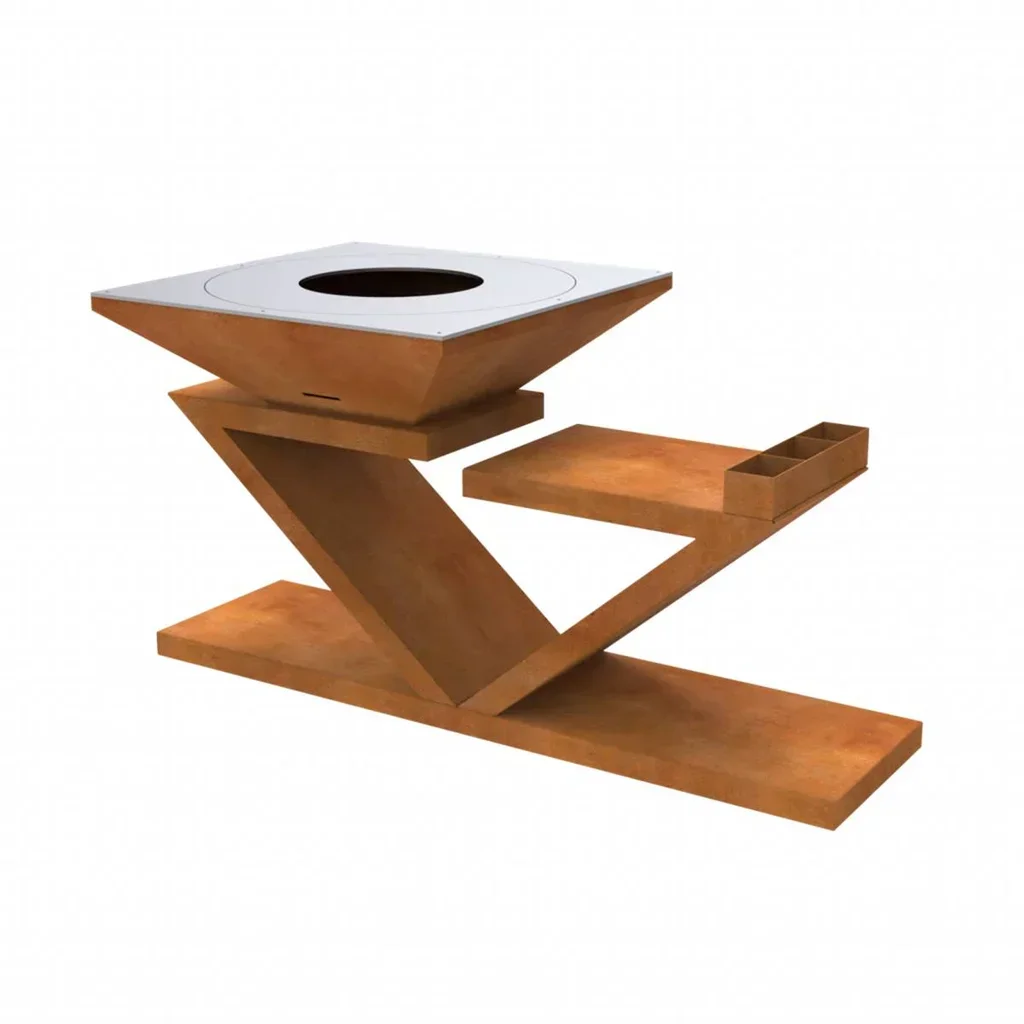 Braciere piastra griglia acciaio Corten 90x90 cm - Doppia Z legno