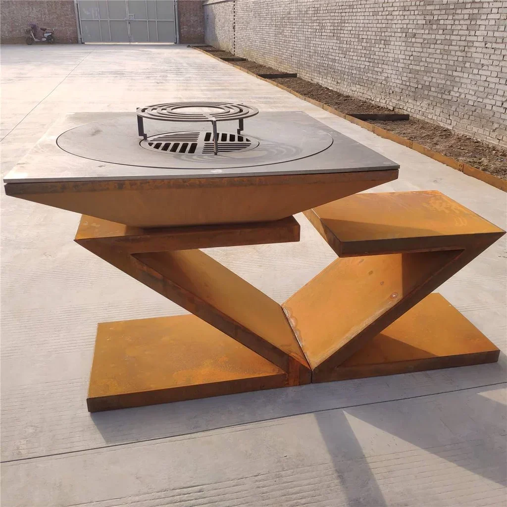 Braciere piastra griglia acciaio Corten 90x90 cm - Doppia Z legno