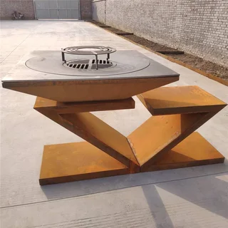 Braciere piastra griglia acciaio Corten 90x90 cm - Doppia Z legno