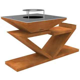 Braciere piastra griglia acciaio Corten 90x90 cm - Doppia Z legno