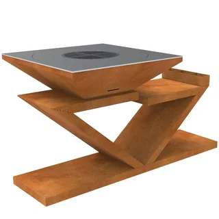 Braciere piastra griglia acciaio Corten 90x90 cm - Doppia Z legno