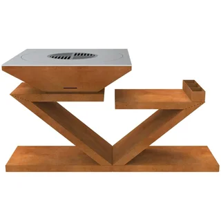 Braciere piastra griglia acciaio Corten 90x90 cm - Doppia Z legno