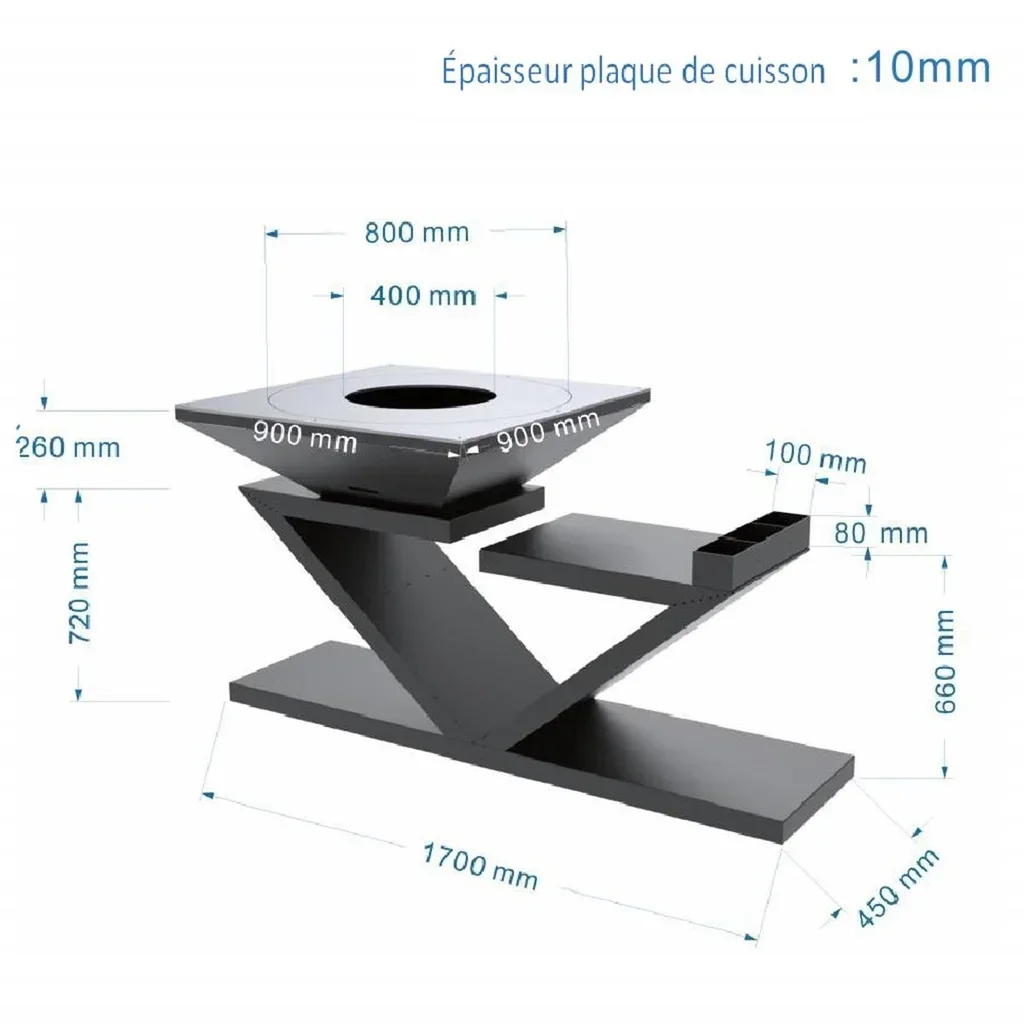 Brasero Doble Z Negro Plancha Cuadrada 90x90 cm Acero al Carbono