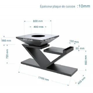 Brasero Doble Z Negro Plancha Cuadrada 90x90 cm Acero al Carbono