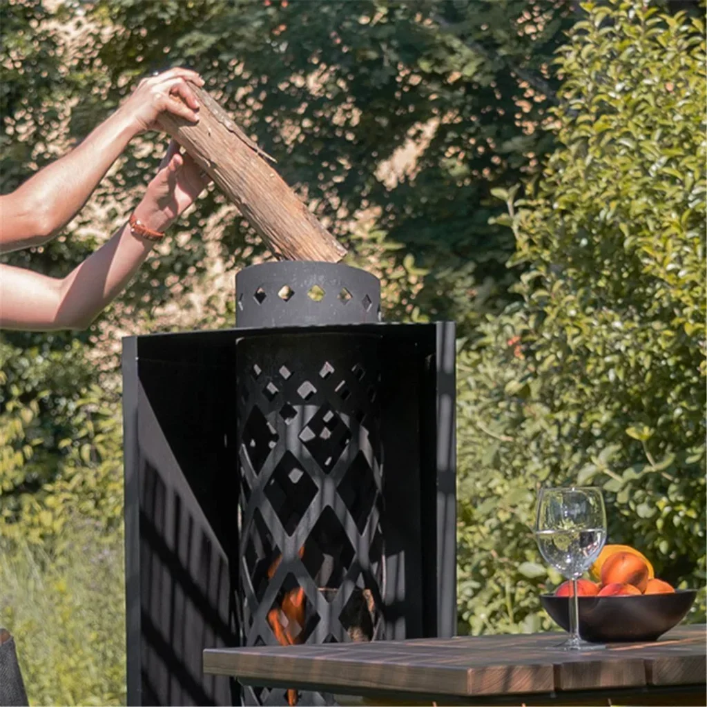Brasero exterior FARO acero negro diseño terraza portátil