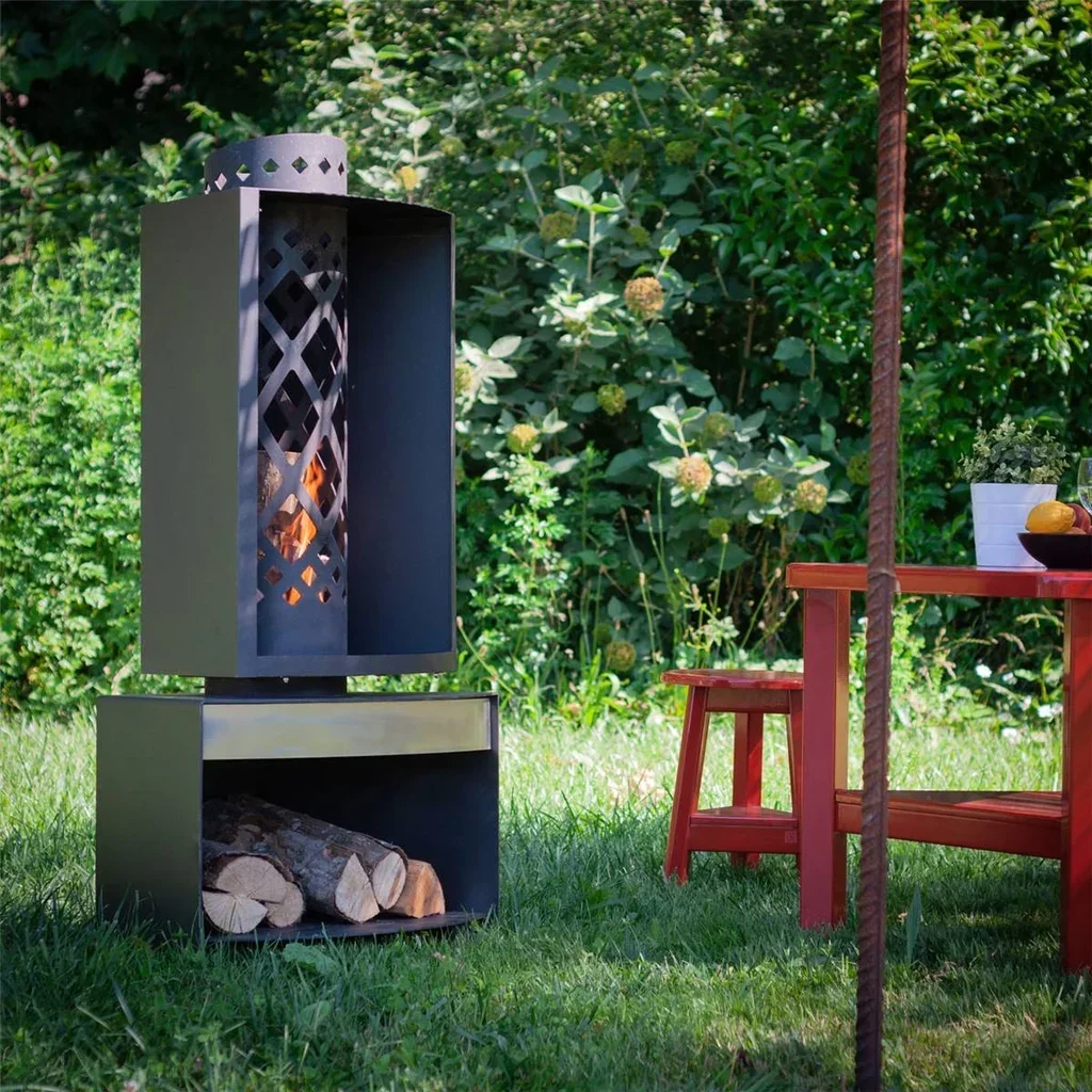 Brasero exterior FARO acero negro diseño terraza portátil