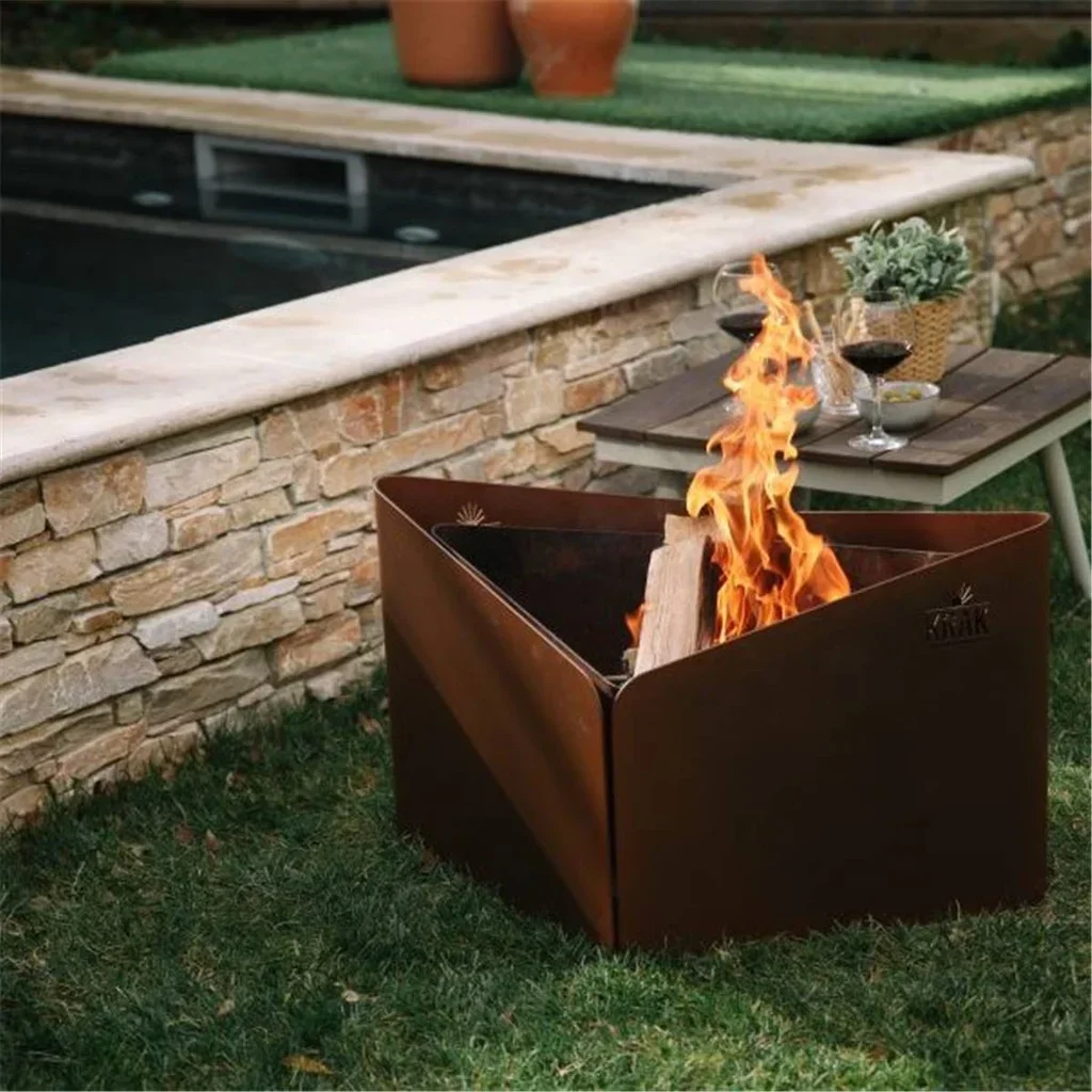 Brasero Exterior KRAK LEVANT 3 en 1 - Estilo Industrial Flor de Óxido