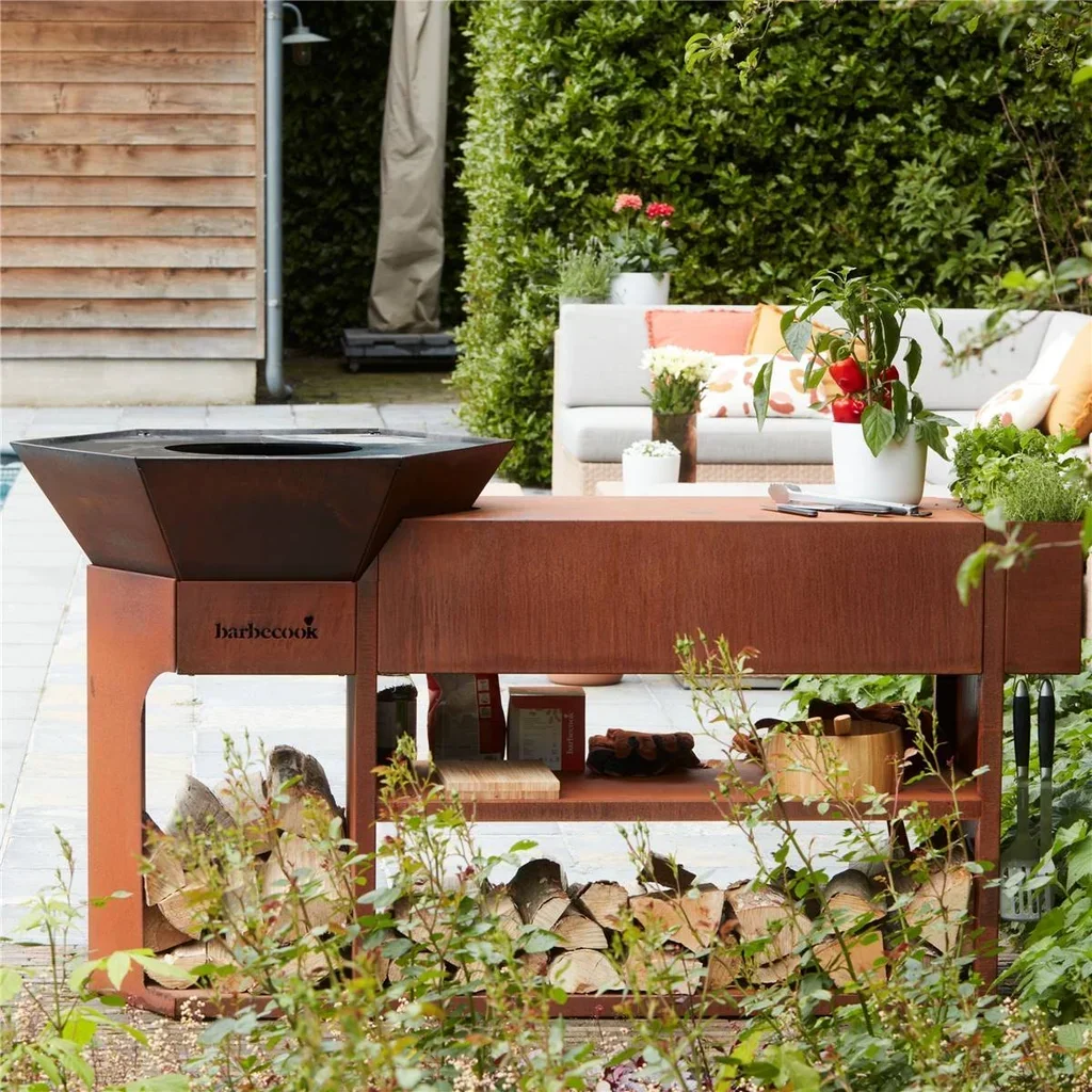 Brasero Exterior Nestor Island Barbecook Acero Corten Diseño