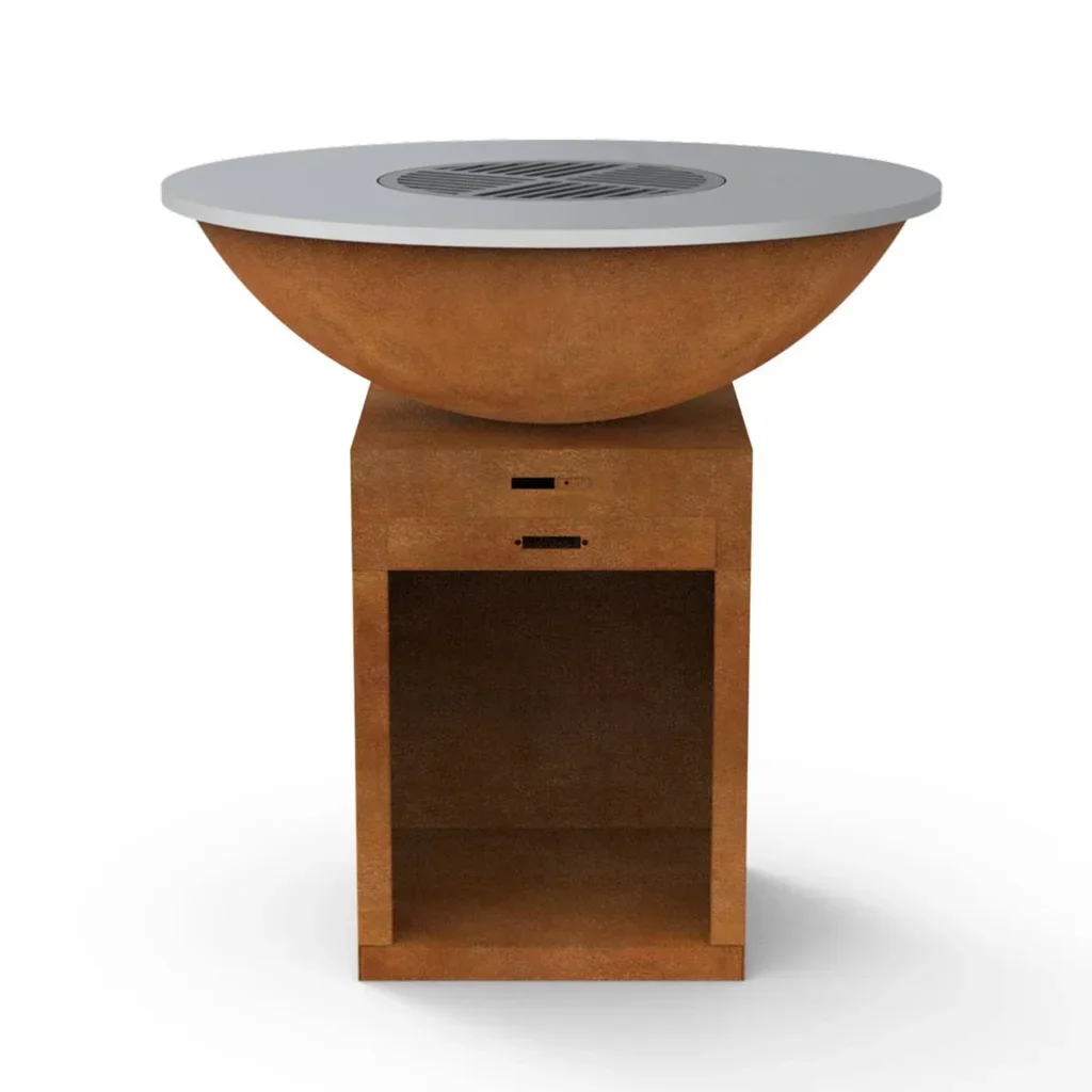 Cortenstahl Holz-Feuerschale Grillplatte Ø100 cm Industriedesign Garten