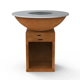 Brasero plancha bois acier Corten Ø100 cm design industriel jardin