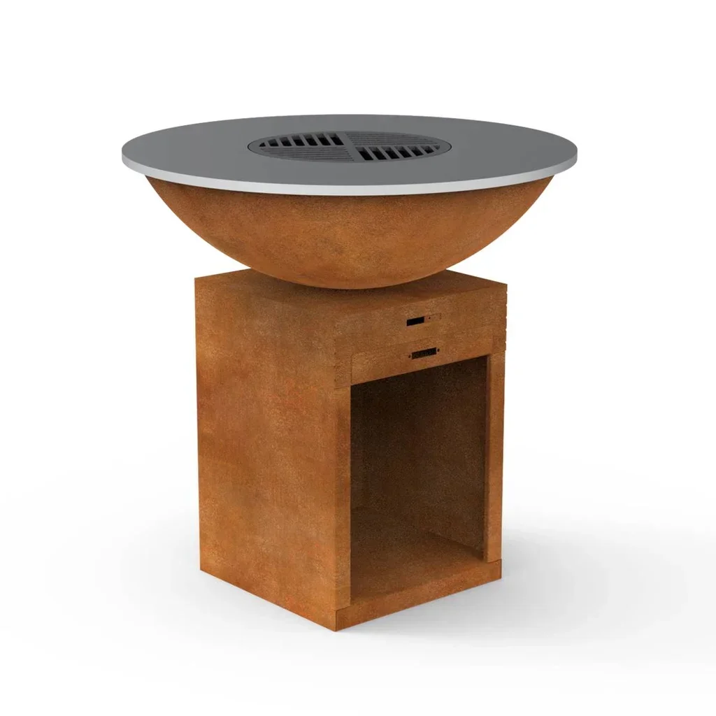 Cortenstahl Holz-Feuerschale Grillplatte Ø100 cm Industriedesign Garten