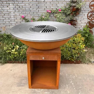 Brasero plancha bois acier Corten Ø100 cm design industriel jardin