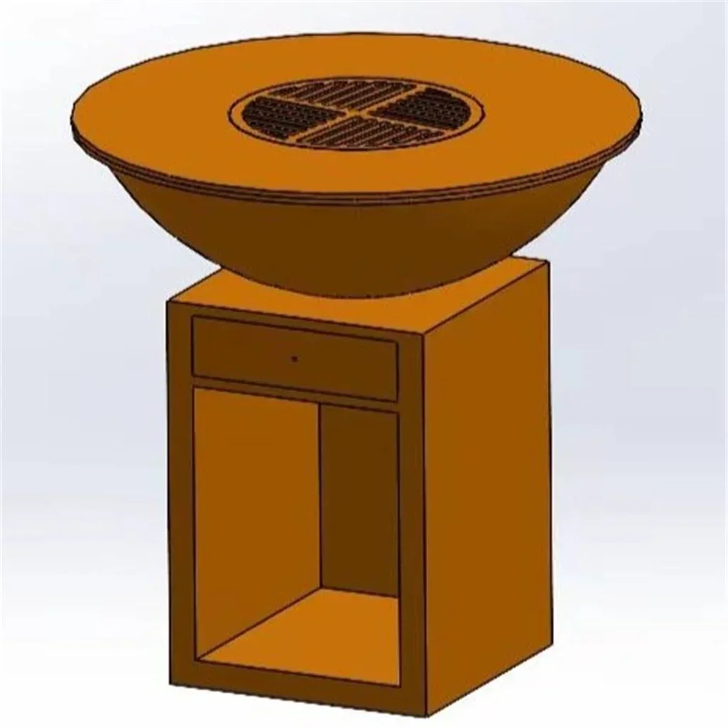 Brasero Plancha Madera Acero Corten Ø80 cm Jardín Exterior Diseño