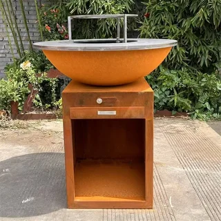 Braciere plancha acciaio Corten Ø85 cm con griglie di cottura modulari