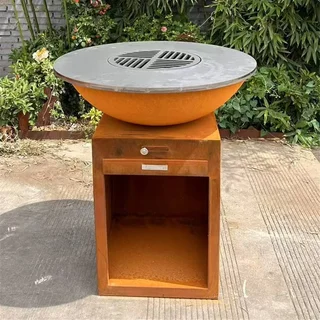 Braciere plancha acciaio Corten Ø85 cm con griglie di cottura modulari