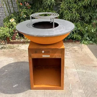 Braciere plancha acciaio Corten Ø85 cm con griglie di cottura modulari