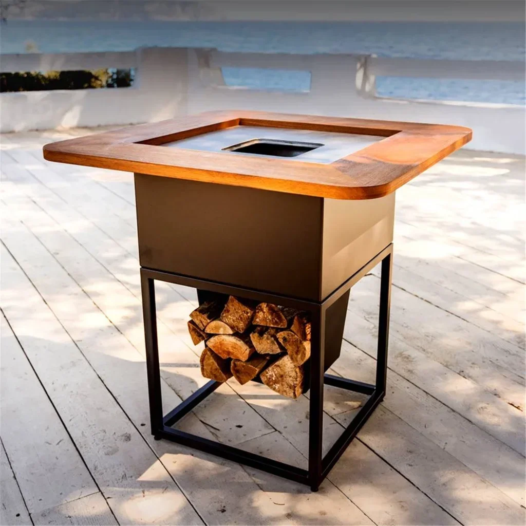 Brasero de jardín KRAK MISTRAL con plancha y parrilla, acero termolacado, diseño elegante francés para terrazas y veladas sociales